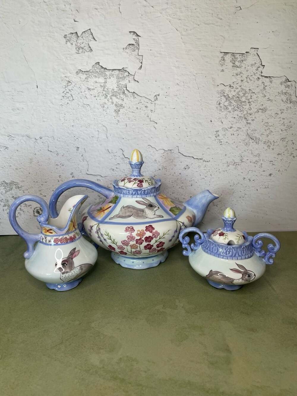 Zrike Meadow Bunny Teapot Creamer And Sugar Bowl Set Danna Cullen Design